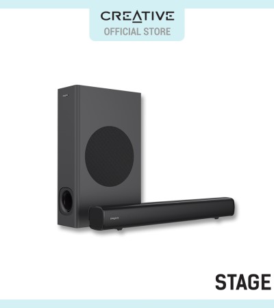 Creative Stage - 2.1 Channel Under-Monitor Soundbar with Subwoofer for TV, Computers, and Ultrawide Monitors, Bluetooth/Optical Input/TV ARC/AUX-in, Remote Control and Wall Mounting Kit